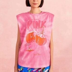 FARM RIO Pink Graphic Muscle Tee and Padded Cap Sleeve XS